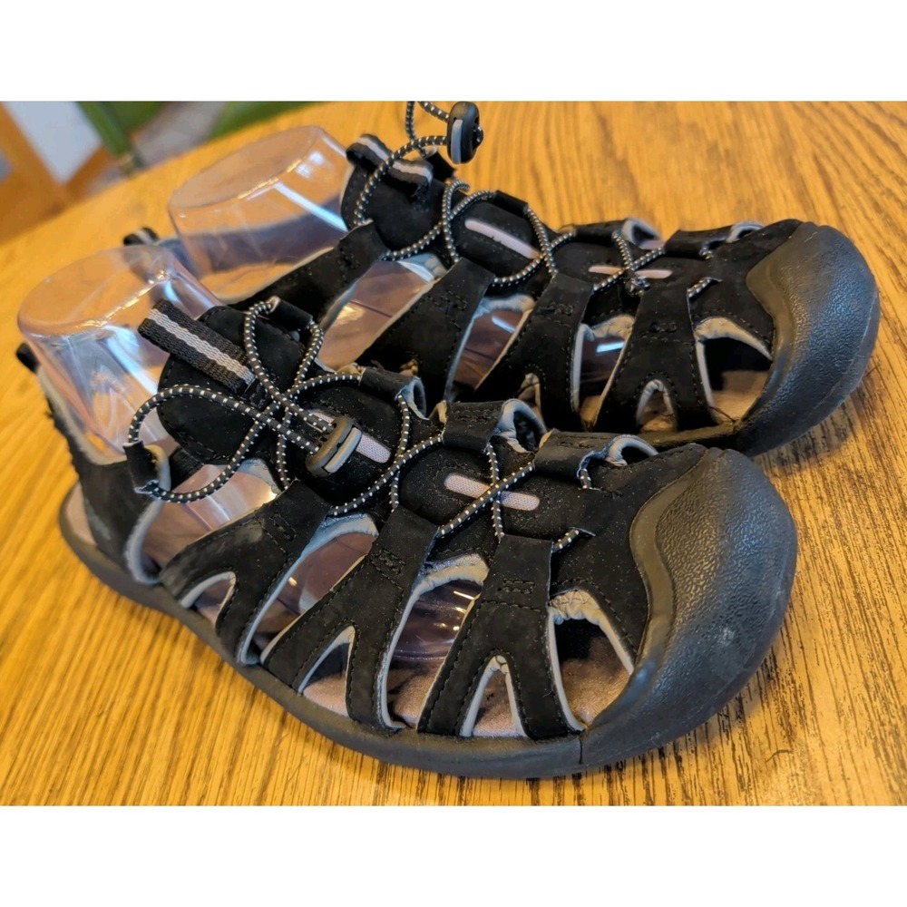 Men's ALPINE DESIGN Black Suede Leather Gray Trim Hiking Sandals Size 9